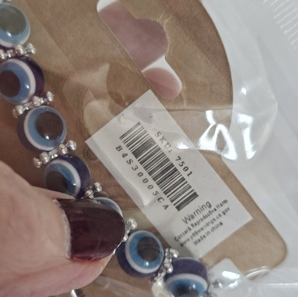 Blue Evil Eye And Hamsa Hand Bracelet with Silver Accents- New In Package - Picture 5 of 6